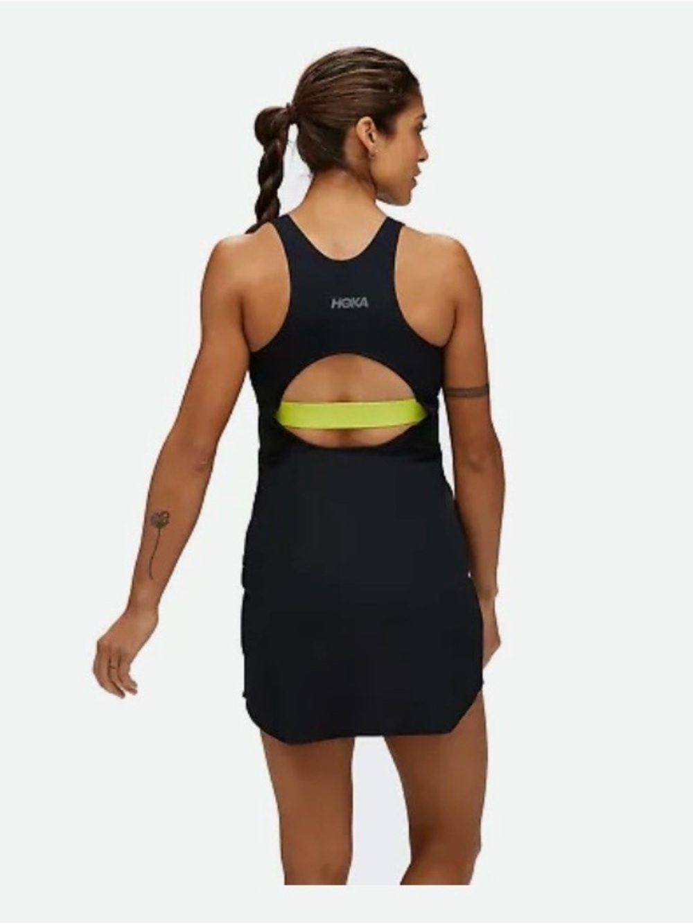 Hoka Black Racerback Athletic Dress with Neon Lime Back Band